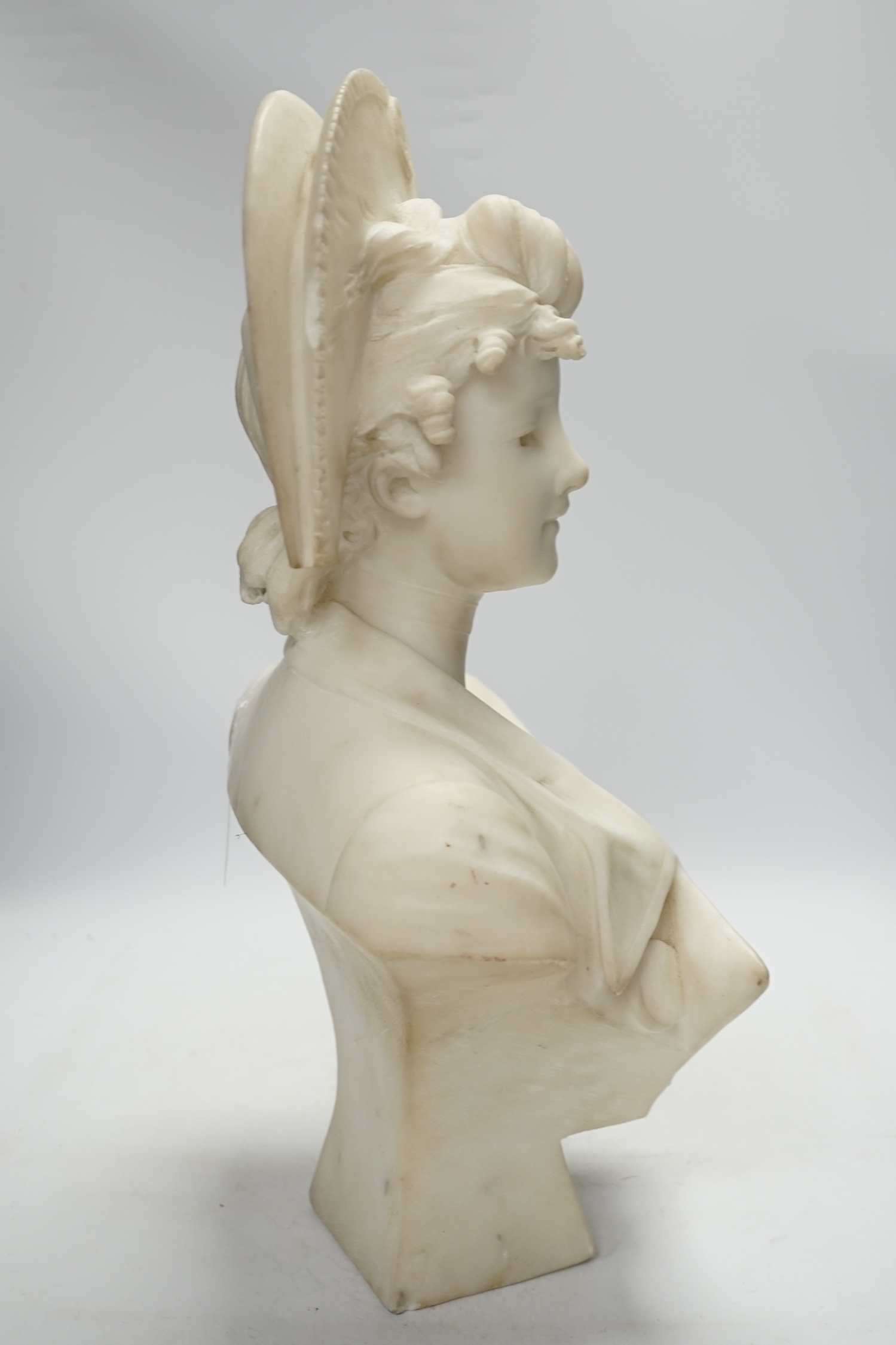 A. Piazza marble bust of a lady in a bi-corn hat, 50cm high
